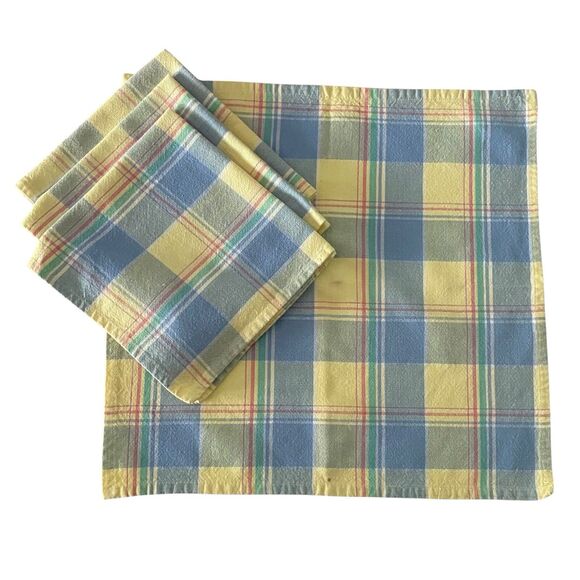 Lot of 4 Fiesta Cloth Napkins Pastel Plaid  17.5" x  16.5" Cotton Dining - Picture 1 of 6
